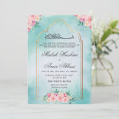 Bloemen Moskee Goud Blauw Islamitische Moslim brui Kaart (Staand voorkant)