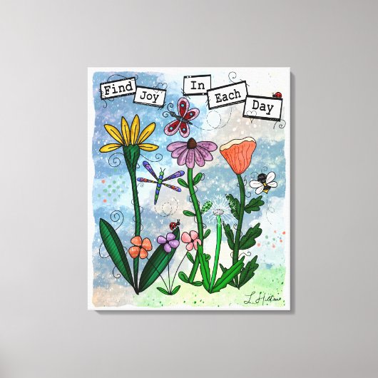 Bloemen, muzieknoten en Joy Artwork Canvas Afdruk (Voorkant)
