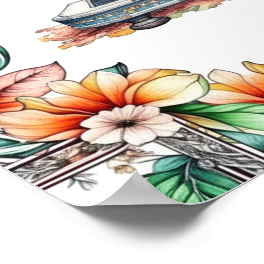 Bloemen Naaimachine en Bloemen Poster (Hoek)