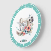Bloemen Naaimachine Monogrammed Naam Grote Klok (Hoek)