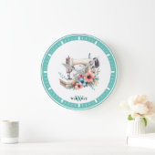 Bloemen Naaimachine Monogrammed Naam Grote Klok (Huis)