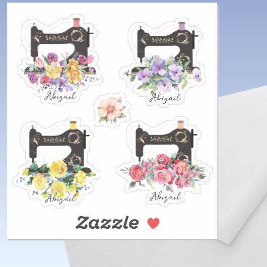 Bloemen  naaimachines Sticker set
