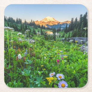 Bloemen   Nationaal park Mount Rainier Vierkante Kartonnen Onderzetter