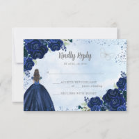 Bloemen Navy Blauw Grijs Glitter Prinses Quinceañe