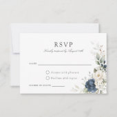 Bloemen Navy Blauw Groen Goud Bruiloft RSVP Kaart (Voorkant)