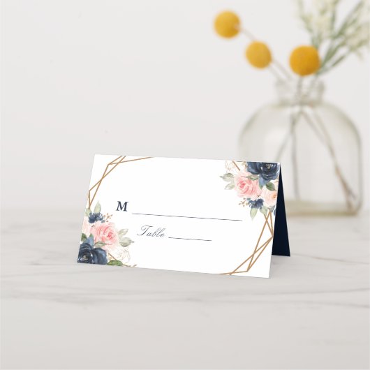 Bloemen Navy & blush waterverf geometrische bruilo (Voorkant)