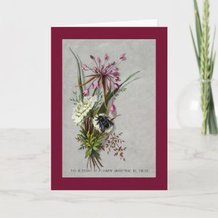 Bloemen Nevel met Victoriaans Kerstmis van de Bij Feestdagen Kaart