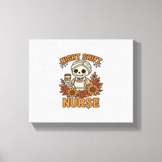 Bloemen Night Shift Nurse Skeleton Halloween RN Nu Canvas Afdruk (Voorkant)