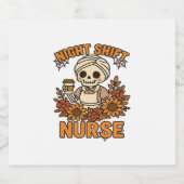 Bloemen Night Shift Nurse Skeleton Halloween RN Nu Sparkling Wijnetiket (Enkel label)