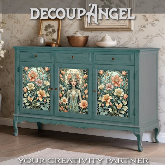 Bloemen Nouveau - Set van 3 - Decoupage - Inpakpapier Vel