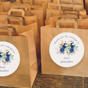 Bloemen nummer 15 Ivoor Royal Blue Gold Quinceaner Ronde Sticker