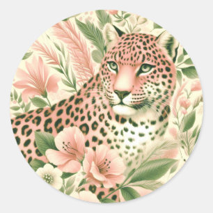 Bloemen Oerwoud Luipaard Ronde Sticker