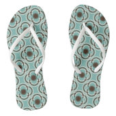 Bloemen of ogen - turquoise en bruin teenslippers (Voetbed)