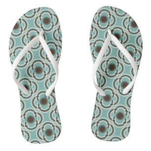 Bloemen of ogen - turquoise en bruin teenslippers