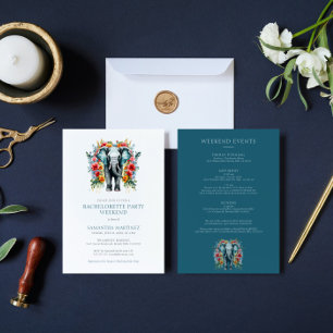 Bloemen Olifant Blauw Bachelorette Party Weekend Kaart