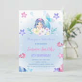 Bloemen onder het Zee Mermaid Invitations Kaart (Staand voorkant)