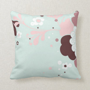 Bloemen ontwerp bruin blauw en roze kussen