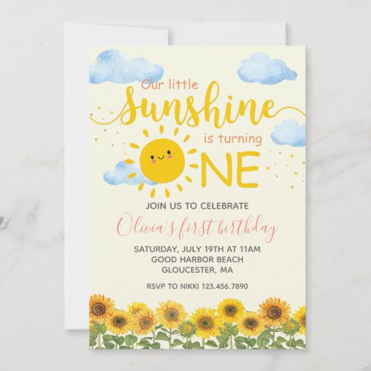 Bloemen Onze Kleine Zonneschijn 1e Verjaardag Zonn Kaart (Voorkant)