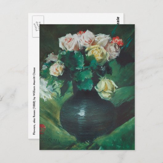 Bloemen (ook bekend als Rozen) van William Merritt Briefkaart (Voorkant / Achterkant)