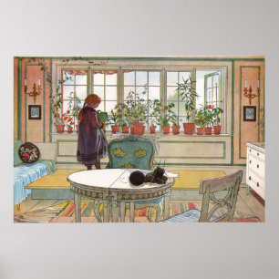 Bloemen op de vensterbank Van A Home Carl Larsson Poster