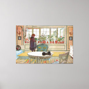 Bloemen op de vensterbank Van een thuis Carl Larss Canvas Afdruk