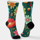 Bloemen op een groene achtergrond sokken (Gebogen)