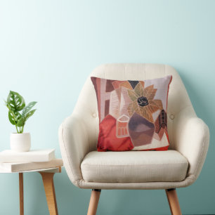 Bloemen op een tafel van Juan Gris, Vintage Cubism Kussen