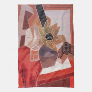 Bloemen op een tafel van Juan Gris, Vintage Cubism Theedoek