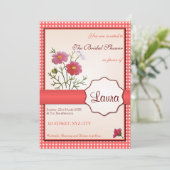 bloemen op Gingham Vrijgezellenfeest Kaart (Staand voorkant)