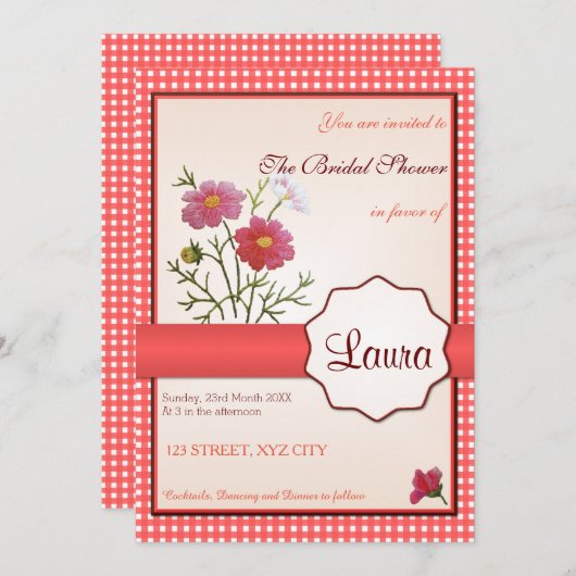 bloemen op Gingham Vrijgezellenfeest Kaart (Voorkant / Achterkant)