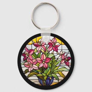 Bloemen op Glas in lood Sleutelhanger