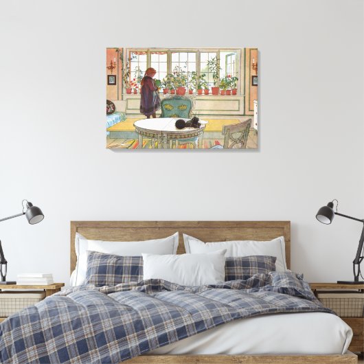 Bloemen op het ramen door Carl Larsson Canvas Afdruk (Insitu (Slaapkamer))