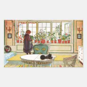 Bloemen op het ramen door Carl Larsson Rechthoekige Sticker