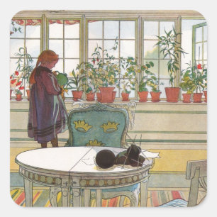 Bloemen op het ramen door Carl Larsson Vierkante Sticker