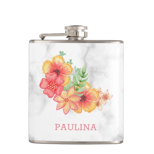 Bloemen op Marmer Heupfles (Voorkant)