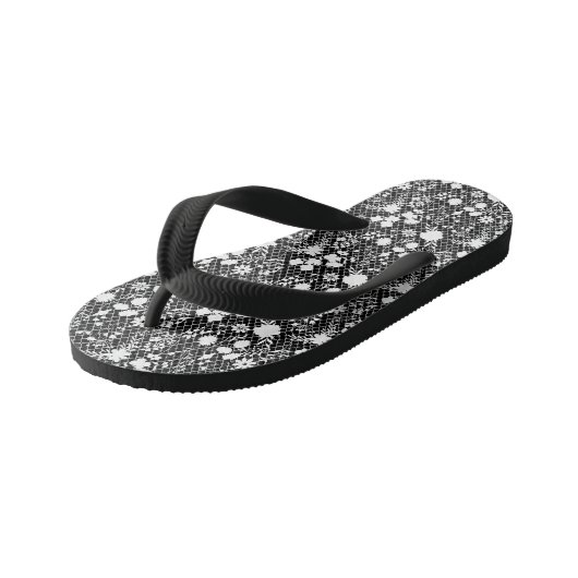 Bloemen op net 01.bx4 Black BG Kinder Teenslippers (Schuin)