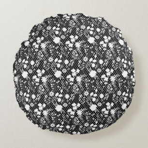 Bloemen op net 01.bx4 Black BG Rond Kussen
