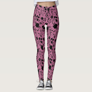 Bloemen op net 01.wx4 Roze BG Leggings