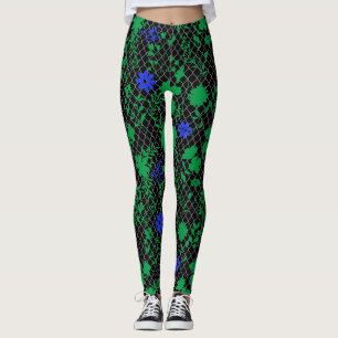 Bloemen op net groen.01.b FNG01A.Black BG Leggings