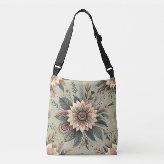 Bloemen op Sage Crossbody Tas (Voorkant)