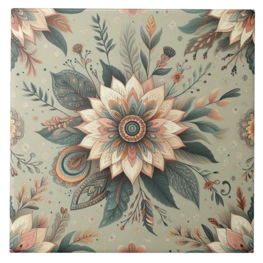 Bloemen op Sage Tegeltje (Voorkant)