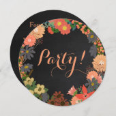 Bloemen op uitnodiging van Black Chalkboard Round  (Voorkant / Achterkant)