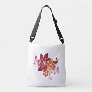 Bloemen op vlinder crossbody tas