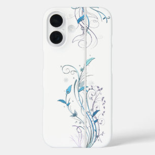 Bloemen op wijnstokken blauw iPhone 16 hoesje
