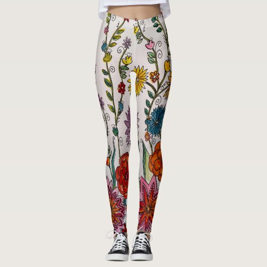 Bloemen op witte Leggings (Voorkant)