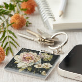 Bloemen op zwart sleutelhanger (Voorkant Rechts)