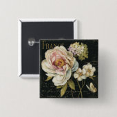 Bloemen op zwart vierkante button 5,1 cm (Voorkant /achterkant)