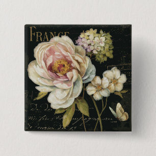Bloemen op zwart vierkante button 5,1 cm