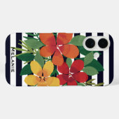 Bloemen op zwart-witte strepen gepersonaliseerd Case-Mate iPhone case (Achterkant (horizontaal))