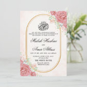 Bloemen Ovaal Lijst Goud islamitische bruiloft Kaart (Staand voorkant)